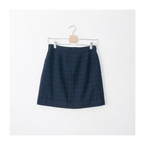 J. CREW FACTORY Navy/Green Plaid Wool Mini Skirt